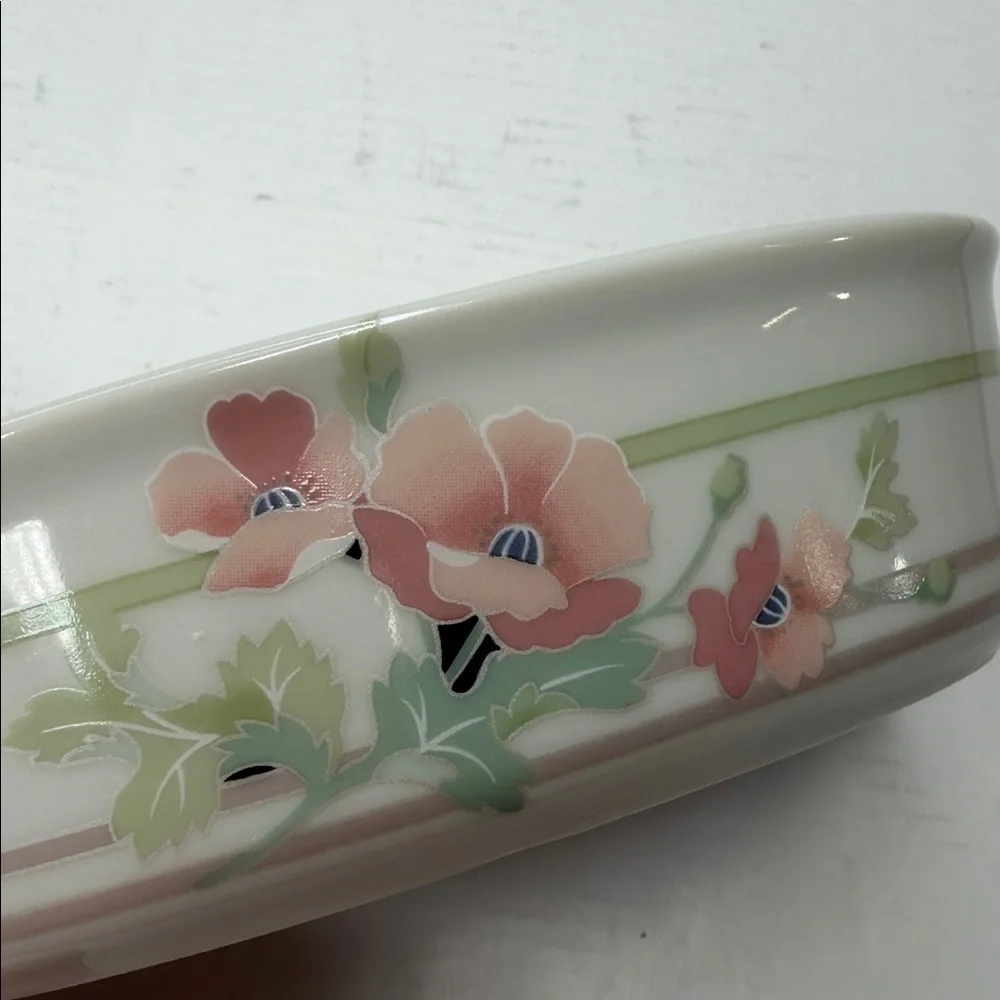 Vintage 80s Floral Oval Ceramic Soap Dish